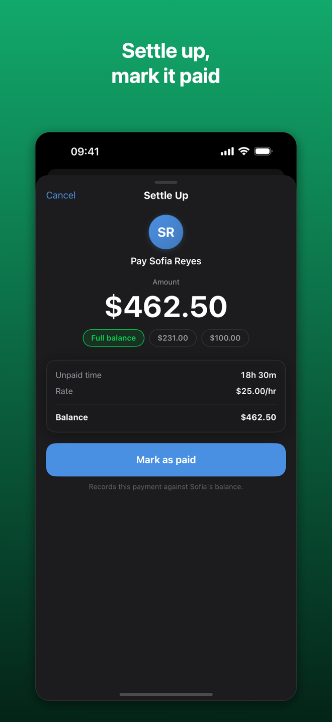 Settle up and mark a payment as paid